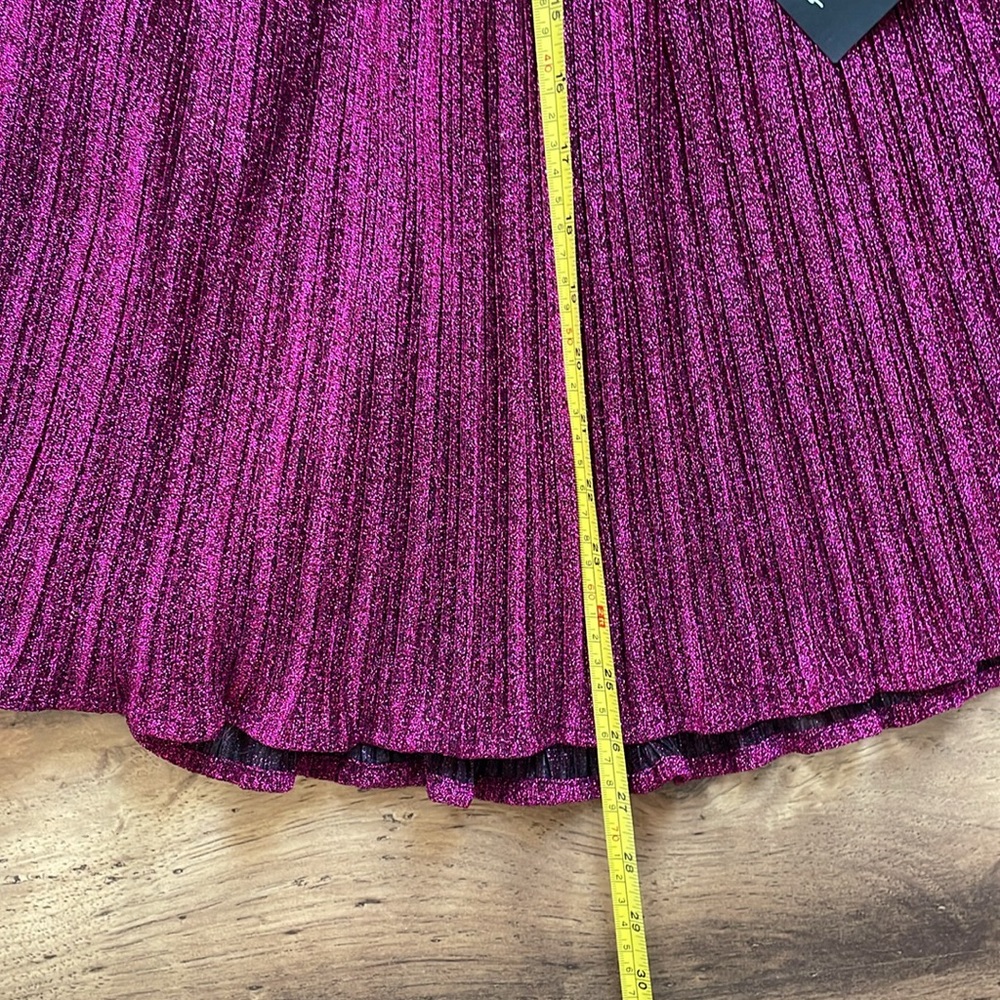 NWT Lulus Party Era Magenta Sparkly Lace-Up Pleated Skater Dress - Picture 9 of 9